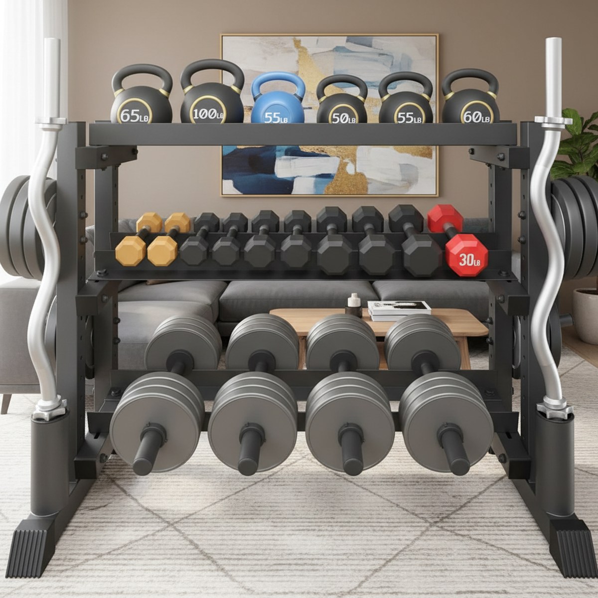 Home Gym Kettlebells - 3 Katmanlı Dambıl Rafı Ağır Hizmet